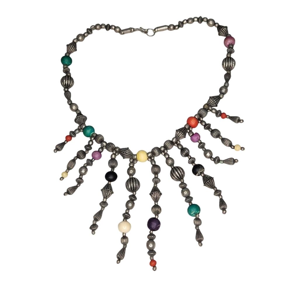 Boho Multicolor Beaded Necklace | Vintage Statement Jewelry - Picture 3 of 7